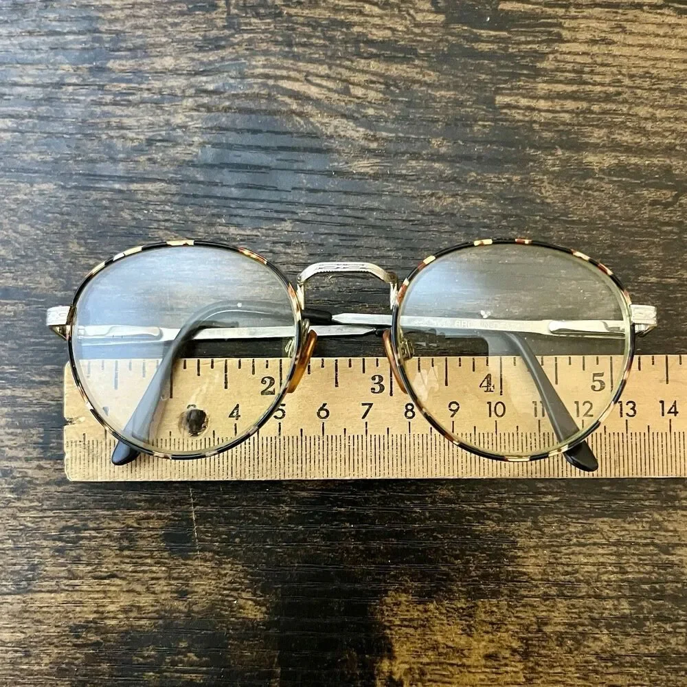 Vintage Round Metal Rim Eyeglasses Frames 140 Brown Demi Tortoise Shell Unisex